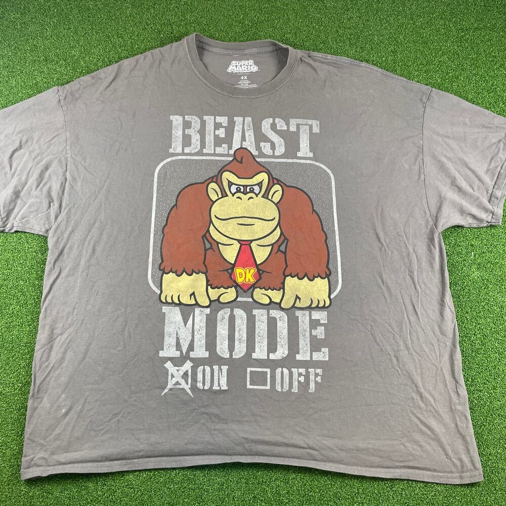 Y2K Super Mario Nintendo Ash Gray Donkey Kong Beast Mode Graphic T-Shirt 4X